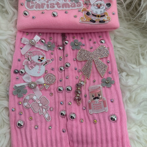 Accessories - Pink Christmas Junk Hat & Socks with Festive Embellishments